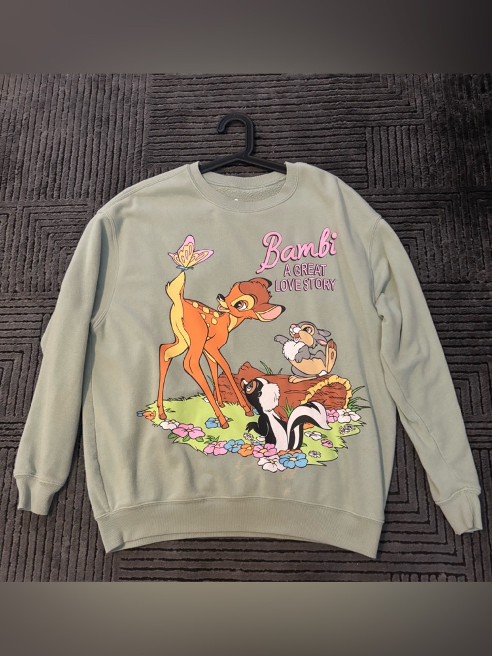 Disney Bambi Sage Green Crewneck Pullover
